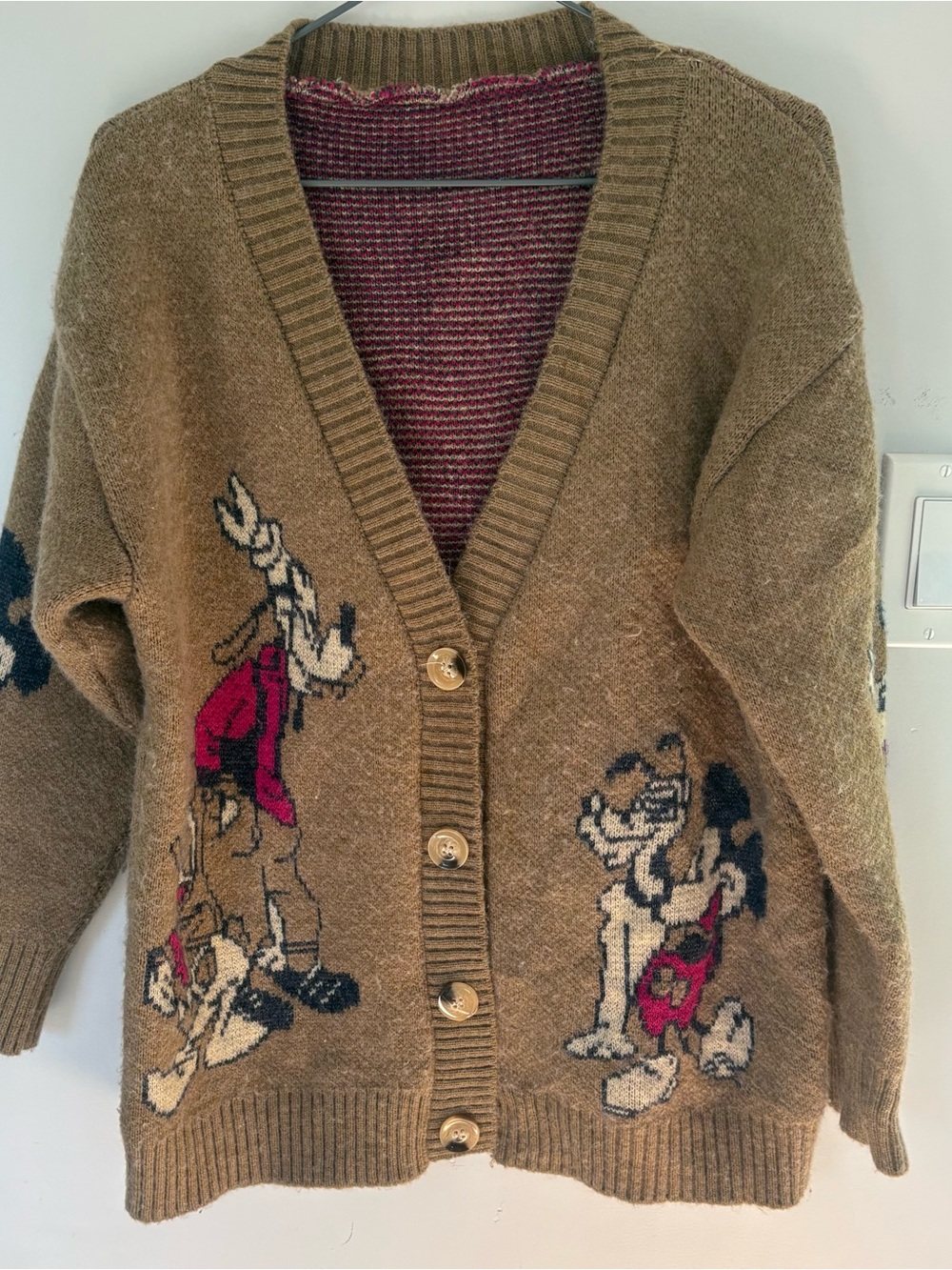Vintage Disney Character Knit Cardigan Brown Earth Tone Graphic Grandma Core S/M